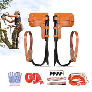 Premium Cow Leather Tree Climbing Spikes Set - Adjustable Tree Climbing Gear with Cattle Hide Leggings Straps & Non-Slip Pedal for Outdoor Activities.