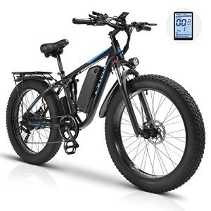 E·Bycco Electrical Bike for Adults 750W, Electrical Bicycle 48V 16Ah Detachable Battery 26" Fats Tire Ebike,30MPH Full-Suspension, 3.5'' LCD Show, Shimano 7-Pace, Snow Seashore Electrical Mountain Bike.