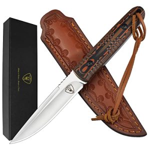 Unleash Your Inner Hunter with Full Tang D2 Blade Fixed Blade Hunting Knife - Perfect for Outdoor Survival, Camping - Includes Leather Sheath and G10 Handle for Men.
