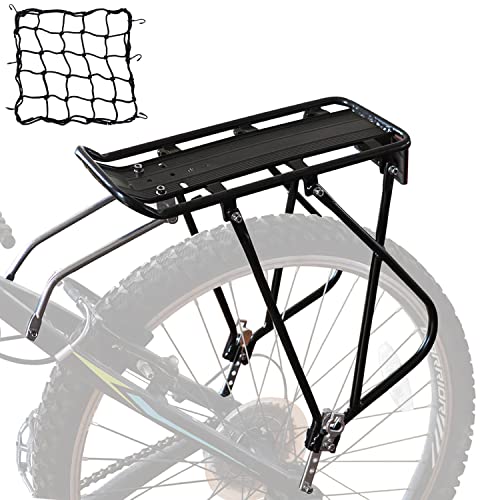 Common Adjustable Bicycle Rear Luggage Touring Carrier Racks with Bungee Cargo Net & Reflective Emblem