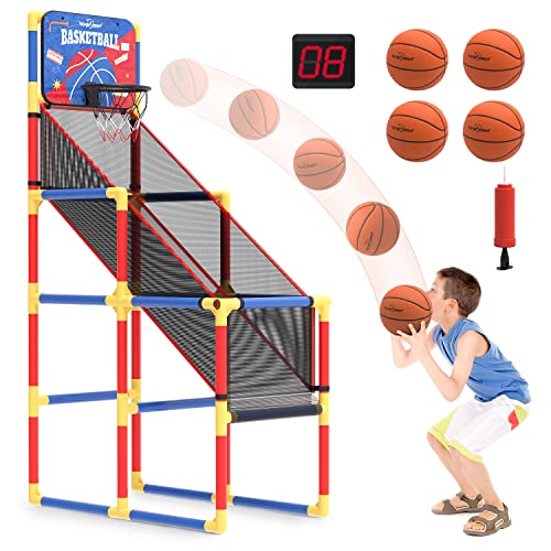 Indoor/Outdoor Basketball Arcade Game with Digital Scoreboard, 4 Balls, and Cheer Sounds - Perfect Gift for Boys and Girls.