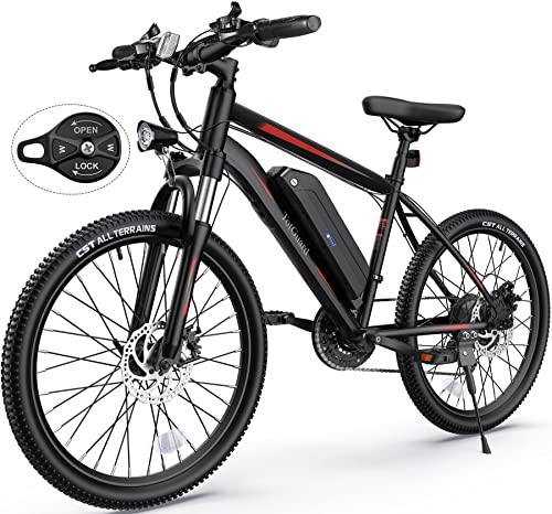 26" Electric Mountain Bike for Adults - 350W Motor, 19.8MPH, Shimano 21-Speed, Suspension Fork.