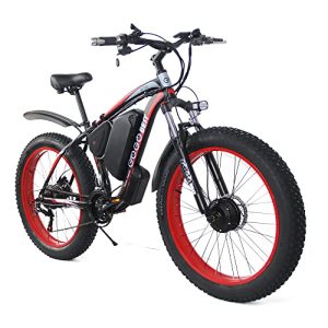 Electrical Bike GF700 Electrical Mountain Bike 1000W 26" Fats Tires Commuter Ebike, Adults Electrical Bicycle, Shimano 21 Pace, Suspension Fork Hydraulic Brakes, Black & Crimson.