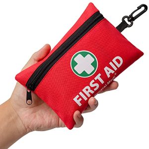 110 Piece Mini First Aid Kit - Portable and Comprehensive for Travel, Home, Office, Car, Camping, Outdoors, with Emergency Foil Blanket, CPR Respirator, and Scissors (Pink).