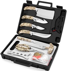 Hunting Knife Set - 15 Pieces Butcher Game Processing Kit for Men, Portable Field Dressing Kit with Gut Hook Skinner Knife, Cleaver Knife, Game Shears, Bone Saw, BBQ Fork, Hunting Gifts for Men