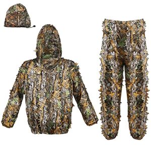 Looking Ghillie Fits Outside Camouflage Camo Clothes 3D Leaf Lifelike Light-weight Breathable Hooded Attire Swimsuit for Jungle Taking pictures Airsoft Woodland Costume Images or Wildlife.