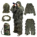 Blend into the Wild: 3D Ghillie Suits 5pcs Set - Camo Hunting Apparel, Woodland CS Leaf Camouflage Clothing for Jungle Hunting and Shooting