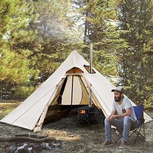 4 Particular person Scorching Tent Canvas Tent, 4 Season Bell Tent Glamping Tent with Air flow Web Doorways and Home windows, Outside Wind-Proof Oxford Yurt Tent Luxurious Tipi Tent for Fishing Tenting Looking.