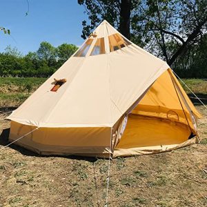 4 Season Waterproof Cotton Canvas 5m Star Gazer Bell Tent Glamping Tent Yurt Tent with Range Jack Gap and Roof Home windows for 6-8 Individuals Out of doors Tenting Looking(5M/16.4FT).