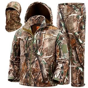NEW VIEW Searching Garments for Males with 11 Pockets, Fleece-Lined Silent Water Resistant Camo Jacket and Pants, Masks Included.