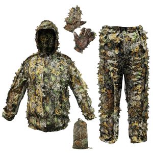 Blend into Your Surroundings with 3D Leaf Camouflage Hunting Suit: Lightweight, Breathable, and Hooded - Perfect for Jungle Shooting, Airsoft, Woodland Photography, or Halloween.