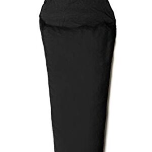 Silk Sleeping Bag Liner with Stuff Sack, designed for heat management in hot and cold climates, shown in black.