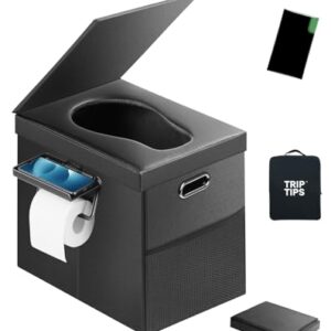 XL portable folding toilet set up outdoors, showcasing its extra height and compact folded size, ideal for camping, travel, and emergencies.