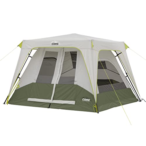Large 4-person instant cabin tent with quick 60-second setup, weather protection features, and included hanging organizer. Ideal for family camping and outdoor adventures.