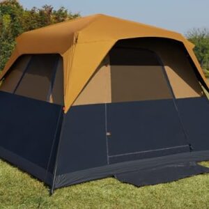 Instant 6-person blackout camping tent with rainfly, featuring easy 60-second setup, ample ventilation, and internal storage options. Perfect for family camping trips and outdoor adventures