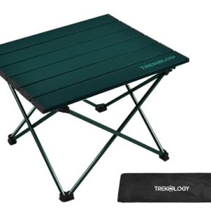 TREKOLOGY TALU Portable Folding Beach Table in a compact carry bag, showcasing its lightweight design and sturdy aluminum construction