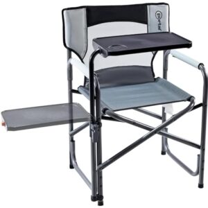 PORTAL Foldable Camp Chair with adjustable side table, showing padded armrests and cup holder, perfect for camping, picnics, and outdoor relaxation