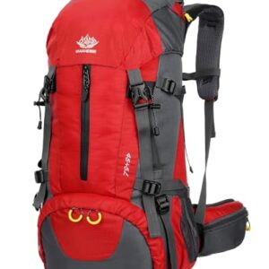 WoneNice 50L Waterproof Hiking Backpack in black with rain cover, featuring a spacious design and ergonomic padded shoulder straps for comfort during outdoor adventures