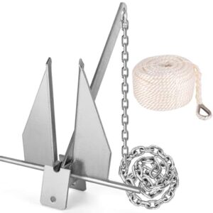 JOHAHTANG Heavy Duty Boat Anchor Kit with 8.5 lbs fluke style anchor, chain, rope, and shackles.