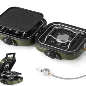 Naturehike Mirage Portable 2-Burner Camping Stove with Griddle and Piezo Ignition for Outdoor Cooking