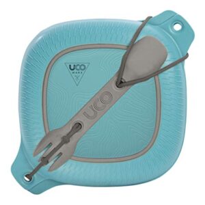 UCO 4-Piece Camping Mess Kit - Includes Plate, Bowl, 3-in-1 Spork, and Tether in Blue for Outdoor Dining