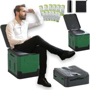 Portable Camping Toilet with folding design, high weight capacity, and included accessories, perfect for camping, road trips, and outdoor activities