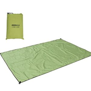 WoneNice 118x118 Inch Multi-Use Camping Tarp in a natural outdoor setting, showcasing its waterproof and UV-resistant features, used as a ground cover and sun canopy.