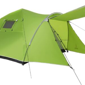 Green AceHiking 4 Person Camping Tent with Sun Shade Porch set up in a scenic outdoor location, showcasing its spacious interior and sturdy design