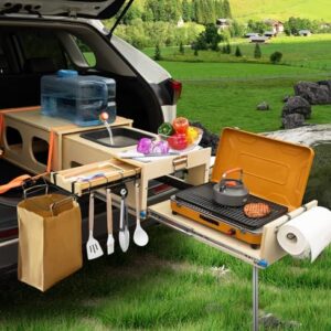 Compact Overland Camping Kitchen with Pullout Drawer for SUV and Truck Bed