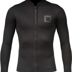 Surf Squared Men's 2mm Neoprene Wetsuit Jacket in Black – Designed for surfing, snorkeling, and all watersports with a front zipper