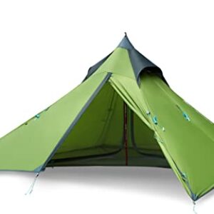 Compact and ultralight Haimont 1-person backpacking tent set up in a green outdoor setting, showcasing its waterproof rainfly, spacious interior, and easy setup features.