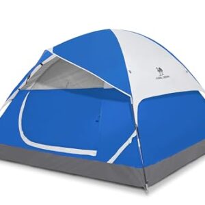 CAMEL CROWN camping dome tent set up in a scenic outdoor location. The tent’s waterproof polyester material and aluminum poles are visible