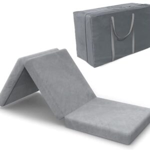 SINWEEK Tri-Folding Mattress - 4-inch thick foam topper with removable and washable cover, portable and compact design for versatile use as a guest bed, floor cot, or travel mattress