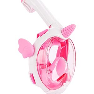 Full Face Unicorn Snorkel Mask for kids featuring a 180° panoramic view, anti-fog and anti-leak design, with a bright, playful unicorn theme.