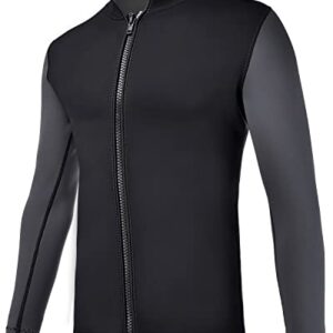 REALON 2mm Neoprene Wetsuit Top with front zipper, designed for diving, swimming, snorkeling, and other water sports, available in various sizes