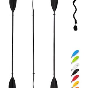 Black 95-inch kayak paddle with ergonomic grip and paddle leash, designed for tall paddlers and wide kayaks