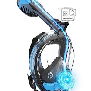 Blue Electric Full Face Snorkel Mask for Adults with 180° Panoramic View, Anti-Fog, Anti-Leak Design, and Camera Mount