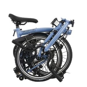 Brompton C Line 6-Speed Folding Bike in Cloud Blue with Mid Handlebar, Folded Compact for Urban Commuting