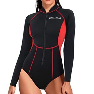 Ctrilady Women's 1.5mm Neoprene Wetsuit in Red, featuring a front zipper for easy wear, UV protection, and a stylish design suitable for swimming, snorkeling, and shallow water sports