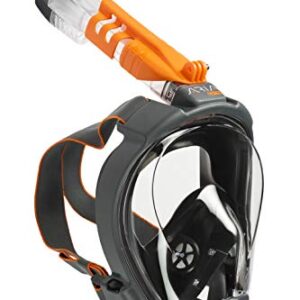 OCEAN REEF Aria QR+ Full Face Snorkeling Mask in Black, Size S/M, featuring a 180° panoramic view, anti-fog technology, quick-release system, and included carry bag for easy storage and maintenance