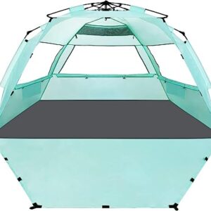 WhiteFang Deluxe XL Pop-Up Beach Tent in Mint Green – Spacious 99x55x55 inch sun shade shelter with UPF 50+ UV protection