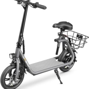 Jasion JS3 Electric Scooter for Adults with Seat and Basket - 650W Motor, 20 MPH Speed, 20-Mile Range, Foldable Design for Easy Transport