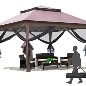 PayLessHere 10x10 ft pop-up gazebo with brown canopy and double roof design, featuring mosquito netting