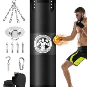 YORWHIN 4FT Heavy-Duty Hanging Punching Bag Set with Hand Wraps, Chains, and Installation Accessories – Ideal for Boxing, MMA, and Kickboxing Training