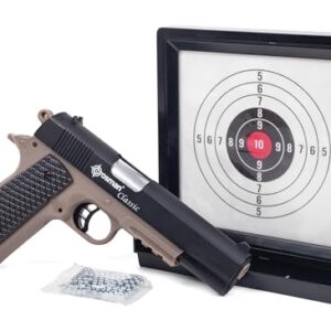 Crosman S1911KT Classic 1911 Spring-Powered Air Pistol Kit in Black and Flat Dark Earth, featuring a Picatinny rail