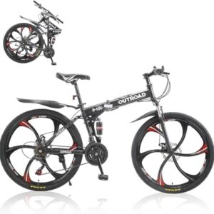 Betterland 26 Inch Foldable Mountain Bike with 21 Speeds, Full Suspension, and Dual Disc Brakes for All-Terrain Adventures