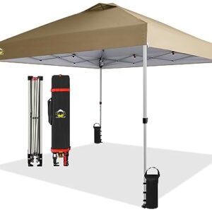 10x10 CROWN SHADES pop-up canopy in beige with quick one-push setup, UV protection, and durable steel frame for outdoor events