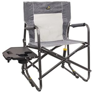 GCI Outdoor Freestyle Rocker Portable Folding Rocking Chair with Side Table, designed for comfort and convenience during camping, sports events, and outdoor activities. 