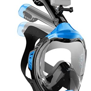 Zeeporte Full Face Snorkel Mask in Black, Size S/M, featuring a 180° panoramic view, dry top breathing system