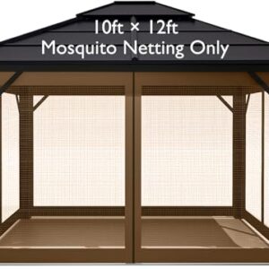 10' x 12' universal gazebo mosquito netting with 4-panel design, providing insect protection and privacy for outdoor patios. Includes hooks and rings for easy installation